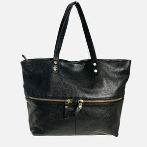 Aspen Fully Lined Black Pebbled Leather Shoulder Bag Double Handles Zip Closure